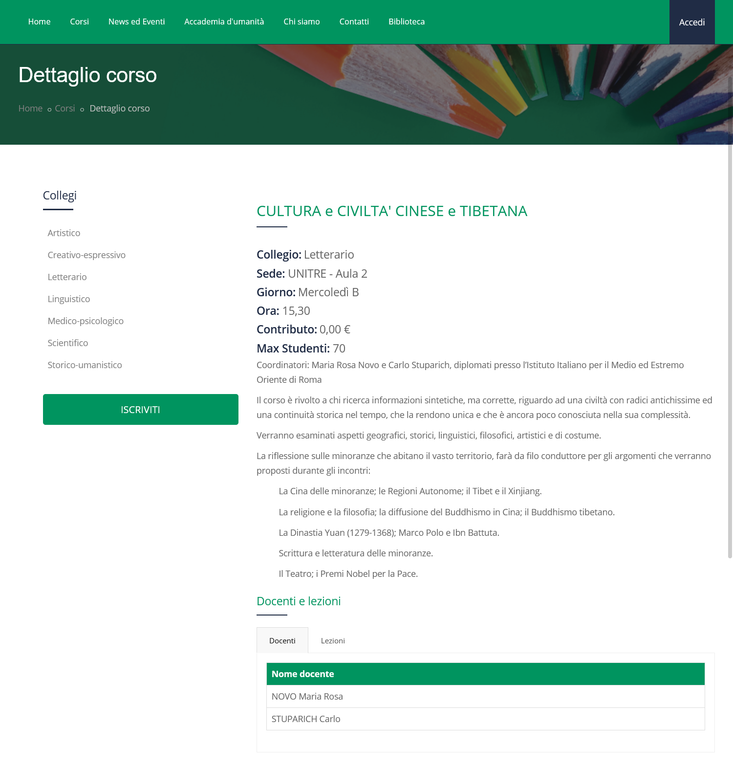 Iscrizioni online - dettaglio corso